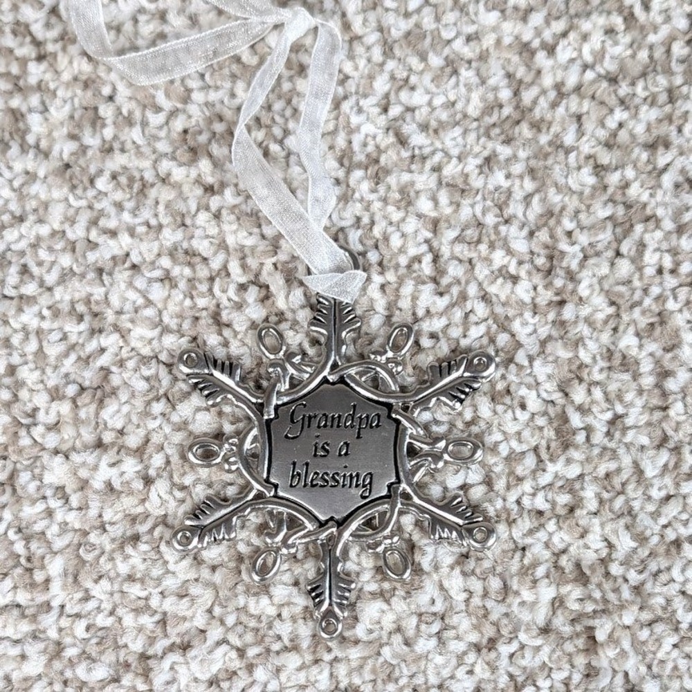Grandpa is a Blessing Snowflake Ornament Silver Tone Christmas Tree Decor